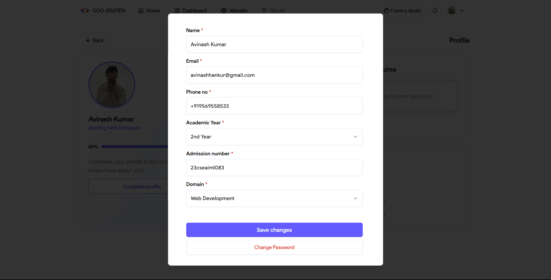 Recruitment Platform Edit Profile